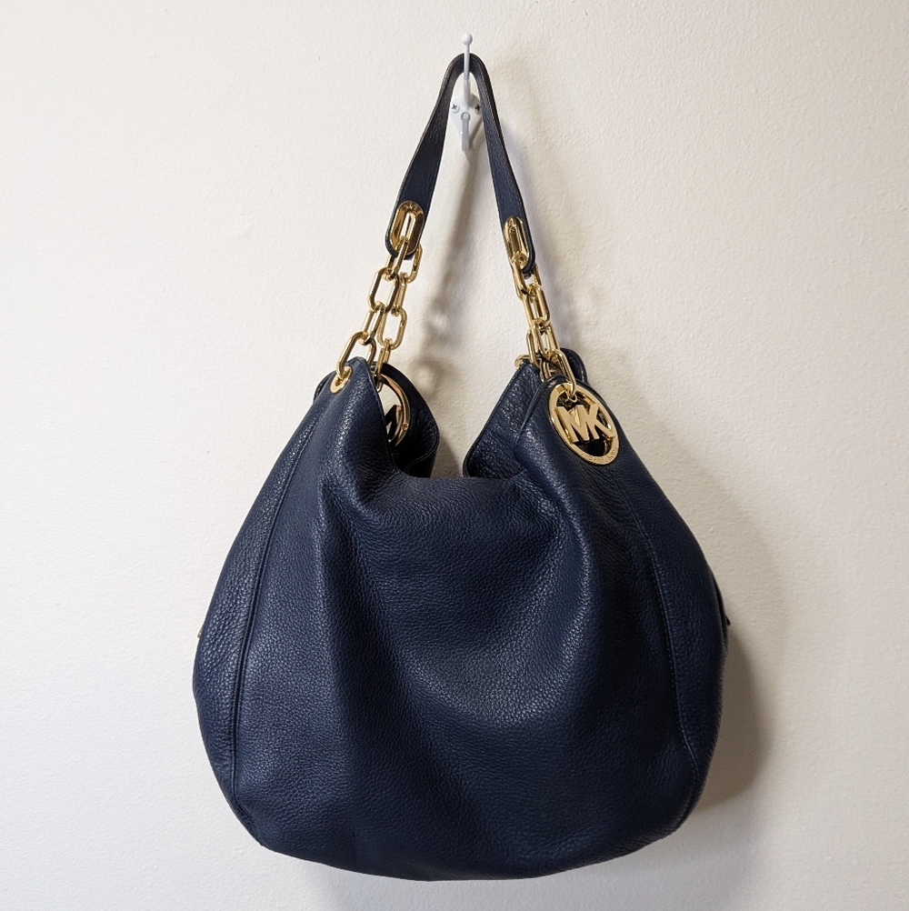 Michael Kors Navy Fulton Pebbled Leather